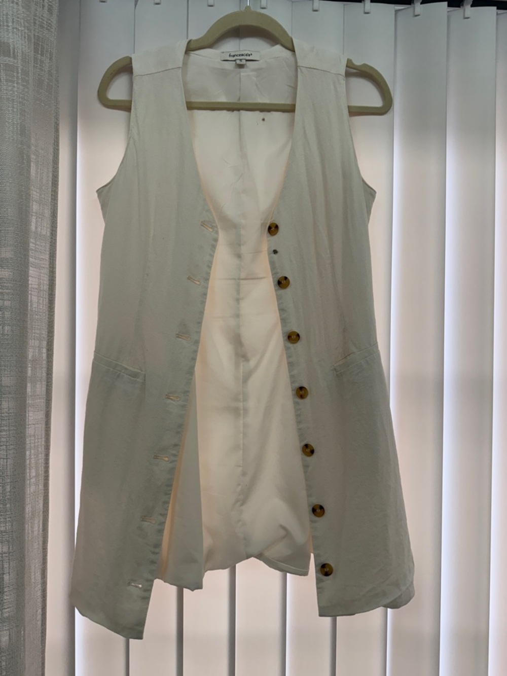 Sleeveless Button-Front Long Linen dress in Cream